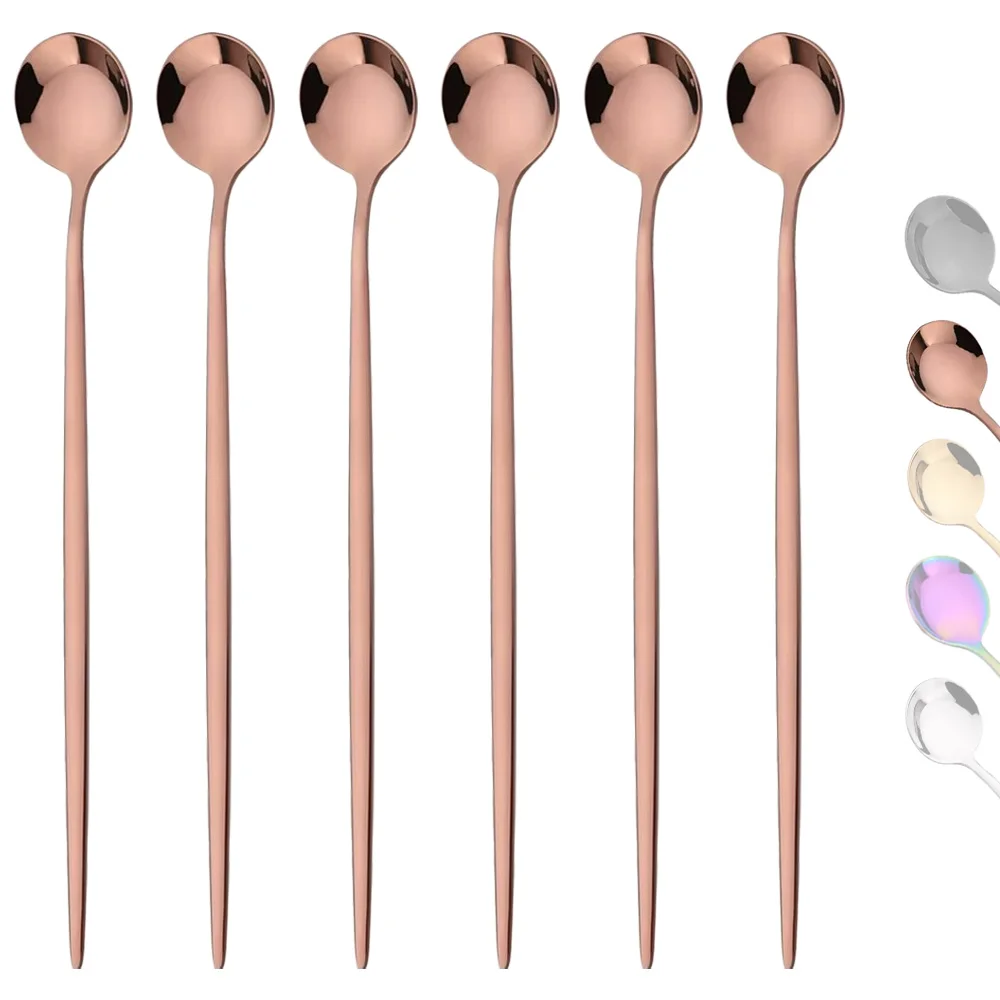 Gold Cutlery Flatware - 6 قطعة مقبض طويل ملعقة ثلج
