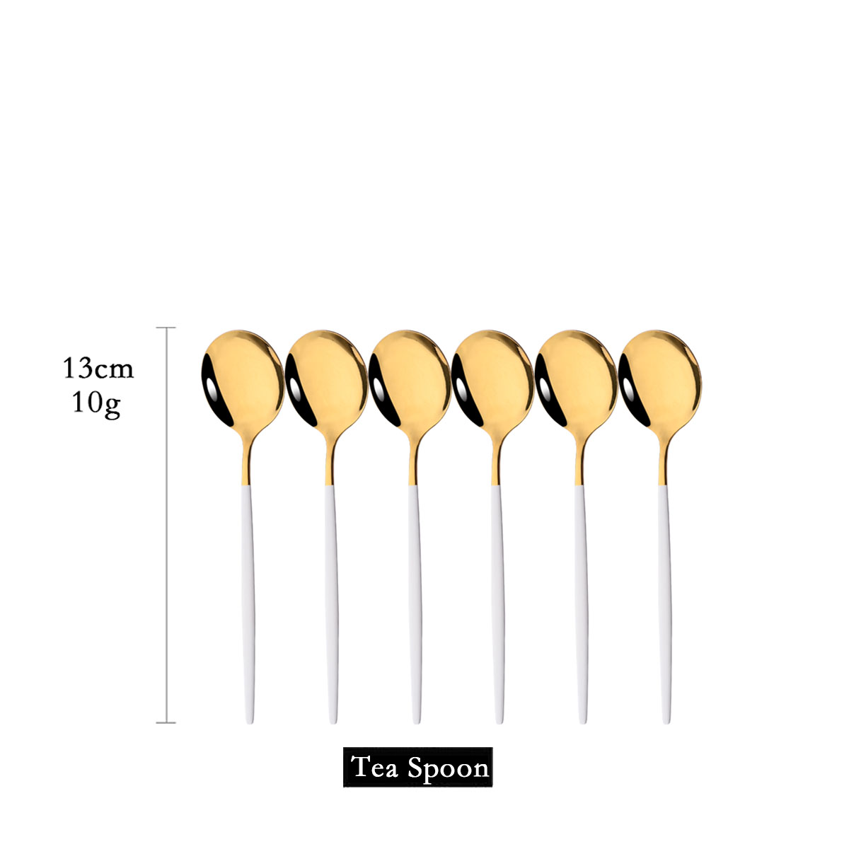 Gold Cutlery Flatware - 6 قطعة مرآة الذهب الأبيض ملعقة