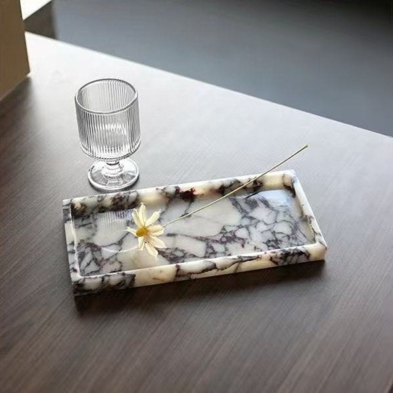 Scented Candle Luxury - صينية مستطيلة من الرخام البنفسجي الطبيعي