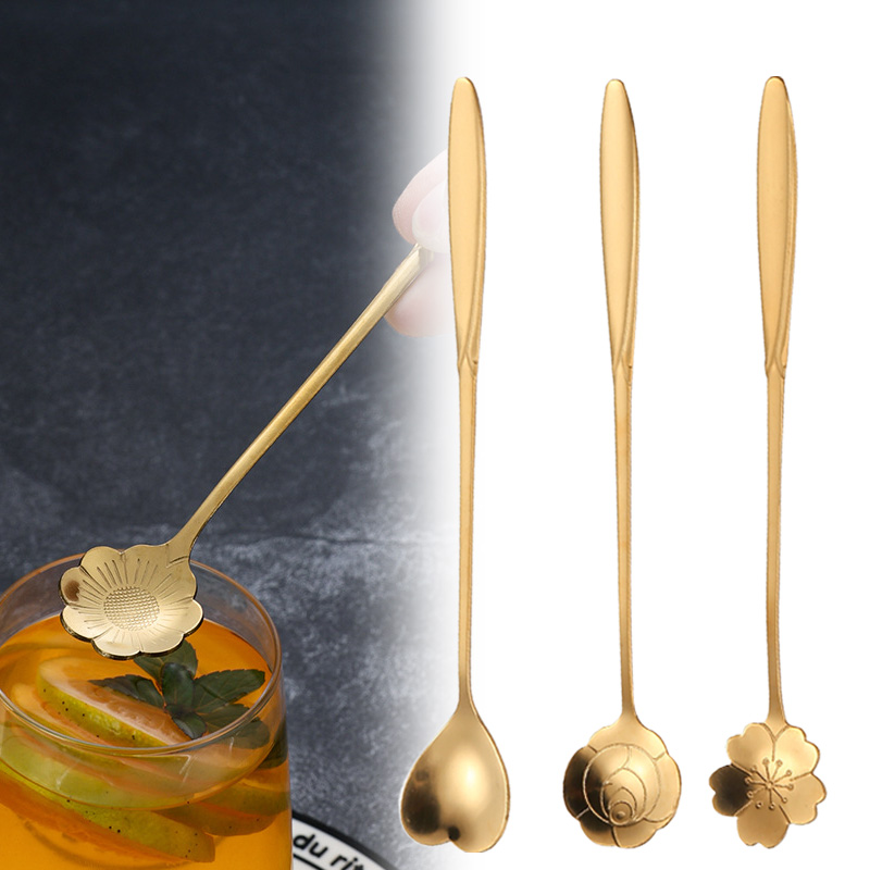 Gold Cutlery Flatware - الفولاذ المقاوم للصدأ الكرز روز زهرة