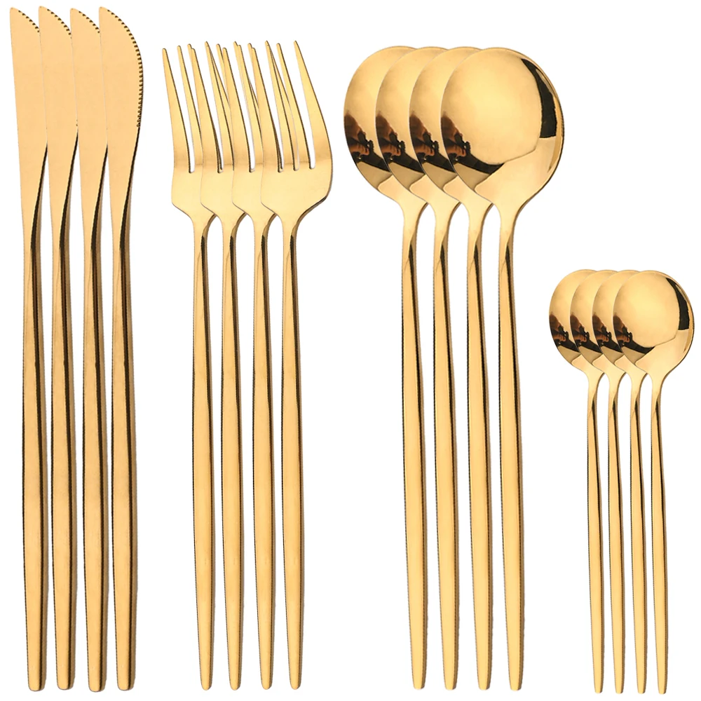 Gold Cutlery Flatware - طقم أدوات مائدة ذهبي من الفولاذ