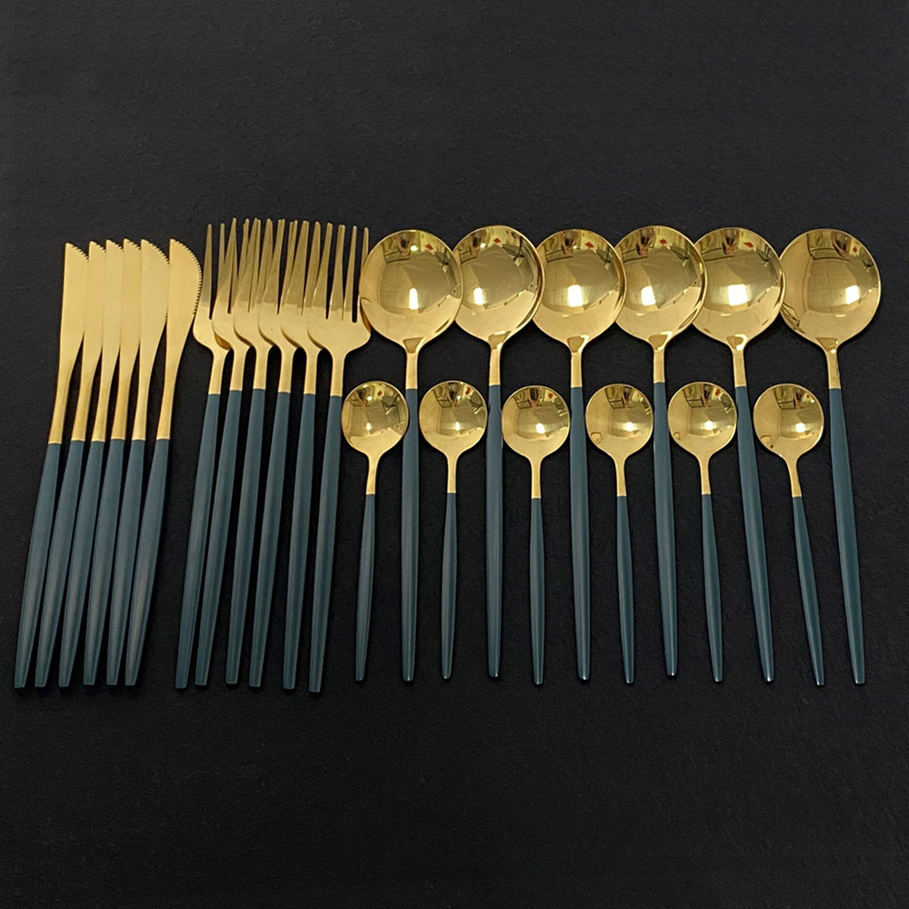 Gold Cutlery Flatware - 24 قطعة أواني الطعام الملونة مجموعة