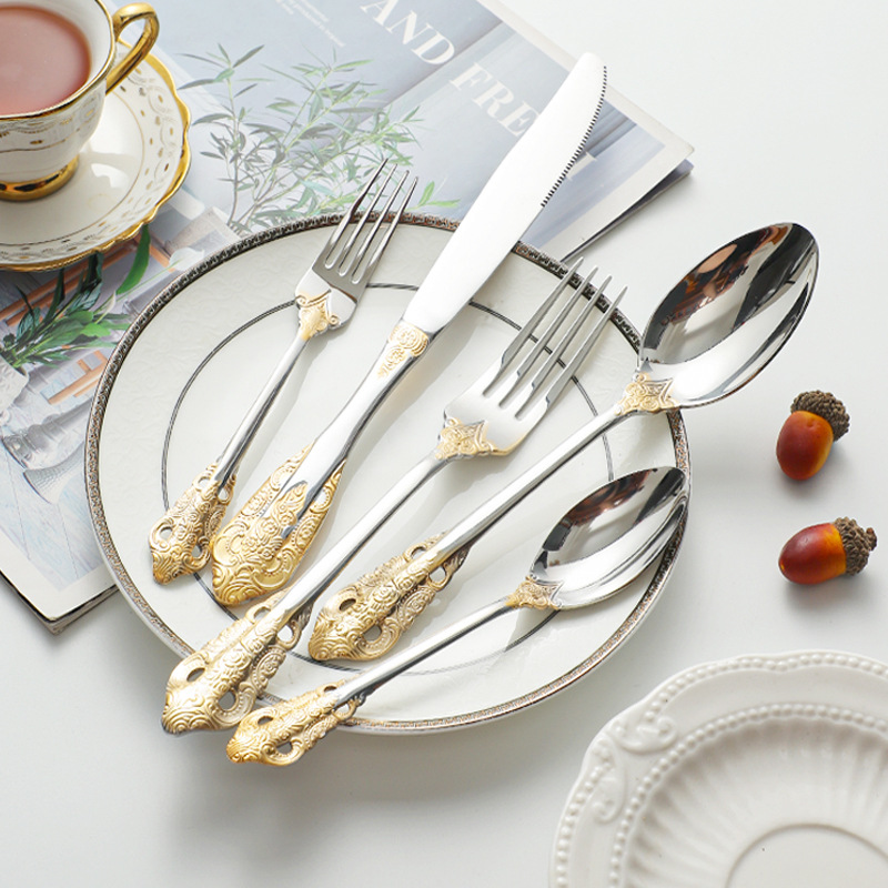 Luxery طقم سكاكين ذهبية خمر أو - مراجعة Gold Cutlery Flatware وسعره